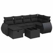 Stylish & Durable 7 Piece Garden Sofa Set with Cushions Black Poly Rattan