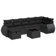 Outdoor Luxury 8 Piece Garden Sofa Set with Cushions Black Poly Rattan