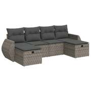 6 Piece Garden Sofa Set with Cushions Grey Poly Rattan - Outdoor Living