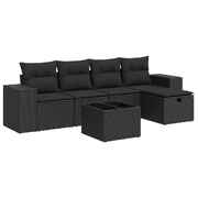 6 Piece Garden Sofa Set with Cushions Black Poly Rattan  - Comfy & Chic