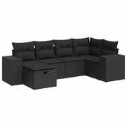 6 Pcs Garden Sofa Set with Cushions Black Poly Rattan - Perfect Outdoor