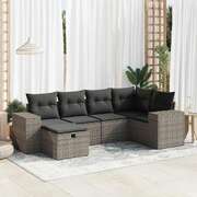 6 Pcs Garden Sofa Set with Cushions Grey Poly Rattan - Outdoor Comfort