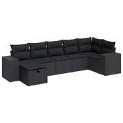 Comfort & Style Garden Sofa Set with Cushions Modular Sofa 7 Piece Black Poly Rattan