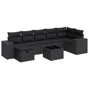 Modern 8 Piece Garden Sofa Set with Cushions Black Poly Rattan