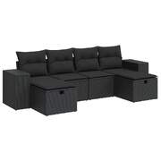 Luxury 6 Piece Garden Sofa Set with Cushions Black Poly Rattan 