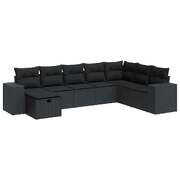 Garden Sofa Set with Cushions Modular Sofa 8 Piece Black - Poly Rattan