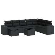 Garden Sofa Set with Cushions Modular Sofa 9 Piece Black Poly Rattan - Stylish