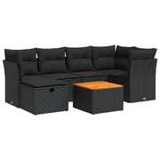 7 Piece Garden Sofa Set with Cushions Black Poly Rattan - Sleek