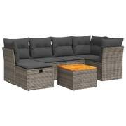 7 Pcs Garden Sofa Set with Cushions Grey Poly Rattan - Modern Outdoor