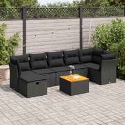 8 Pcs Garden Sofa Set with Cushions Black Poly Rattan - Sleek