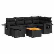 Luxury Garden Sofa Set with Cushions Modular Sofa 7 Piece - Black Poly Rattan