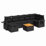 Sleek Garden Sofa Set with Cushions Modular Sofa 8 Piece Black Poly Rattan