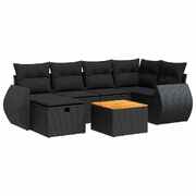 Versatile Garden Sofa Set with Cushions Modular Sofa 7 Piece Black Poly Rattan