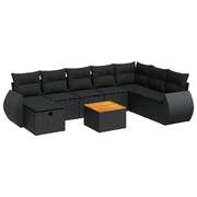 Garden Sofa Set with Cushions Modular Sofa 9 Pcs Black - Poly Rattan