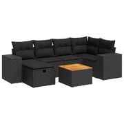 Garden Sofa Set with Cushions Modular Sofa 7 - Piece Black Poly Rattan