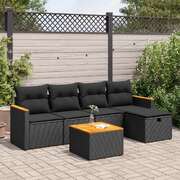 6 Pcs Garden Sofa Set with Cushions Black Poly Rattan - Sleek