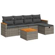 6 Piece Garden Sofa Set with Cushions Grey Poly Rattan - Modern Outdoor