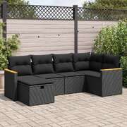 6 Piece Garden Sofa Set with Cushions Black Poly Rattan - Sleek