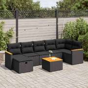 8 Piece Garden Sofa Set with Cushions Black Poly Rattan - Sleek