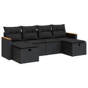 Durable 6 Piece Garden Sofa Set with Cushions Black Poly Rattan