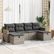 6 Pcs Garden Sofa Set with Cushions Grey Poly Rattan - Garden Comfort