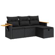 Elegant 4 Piece Garden Sofa Set with Cushions Black Poly Rattan