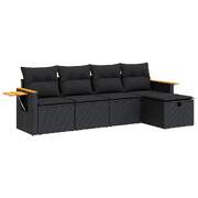 Modern 5 Piece Garden Sofa Set with Cushions Black Poly Rattan