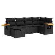 Modern Garden Sofa Set with Cushions Modular Sofa 6 Piece Black Poly Rattan 