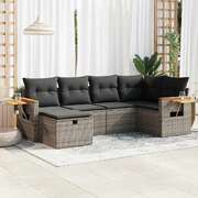 Garden Sofa Set with Cushions Modular Sofa 6 Pcs Grey Poly Rattan - Modern Comfort