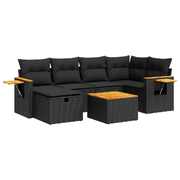 Garden Sofa Set with Cushions Modular Sofa 7 Pcs - Black Poly Rattan