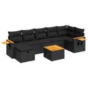 Garden Sofa Set with Cushions Modular Sofa 8 Piece -  Black Poly Rattan