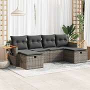 Garden Sofa Set with Cushions Modular Sofa 6 Piece Grey Poly Rattan - Outdoor Living