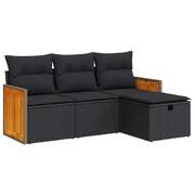 Garden Sofa Set with Cushions Modular Sofa 4 Pcs Black Poly Rattan