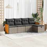 Stylish Garden Sofa Set with Cushions Modular Sofa 5 Piece Grey Poly Rattan