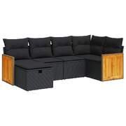 Garden Sofa Set with Cushions Modular Sofa 6 Pcs Black Poly Rattan