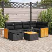 Garden Sofa Set with Cushions Modular Sofa 7 pcs Black Poly Rattan