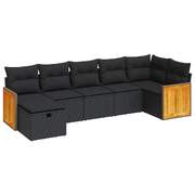 Luxury Garden Sofa Set with Cushions Modular Sofa 7 Piece Black Poly Rattan