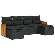 Modern Garden Sofa Set with Cushions Modular Sofa 6 Piece Black Poly Rattan