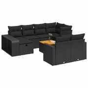 Garden Sofa Set with Cushions Modular Sofa 11 Pcs Black Poly Rattan