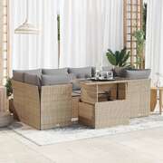 Garden Sofa Set with Cushions Modular Sofa 7 Piece Beige Poly Rattan - Stylish & Durable