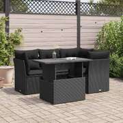 Garden Sofa Set with Cushions Modular Sofa 5 Piece Black Poly Rattan - Comfort & Style