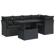 Garden Sofa Set with Cushions Modular Sofa 6 Piece Black Poly Rattan - Comfort & Style