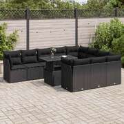 Garden Sofa Set with Cushions Modular Sofa 11 Piece Black Poly Rattan  - Ultimate Comfort