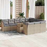 Garden Sofa Set with Cushions Modular Sofa 11 Piece Beige Poly Rattan - Stylish & Durable