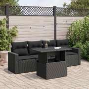 Garden Sofa Set with Cushions Modular Sofa 5 Pcs Black Poly Rattan - Relax in Style