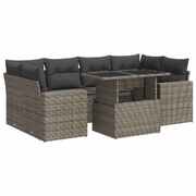 Garden Sofa Set with Cushions Modular Sofa 7 Piece Grey Poly Rattan  - Outdoor Relaxation