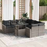 Garden Sofa Set with Cushions Modular Sofa 9 Piece Grey Poly Rattan - Outdoor Relaxation