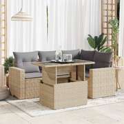 Garden Sofa Set with Cushions Modular Sofa 5 Pcs Beige Poly Rattan - Versatile and Stylish