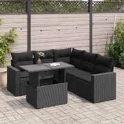 Garden Sofa Set with Cushions Modular Sofa 6 Piece Black Poly Rattan  - Relax in Style