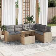 7 Piece Garden Sofa Set with Cushions Beige Poly Rattan - Sleek & Functional